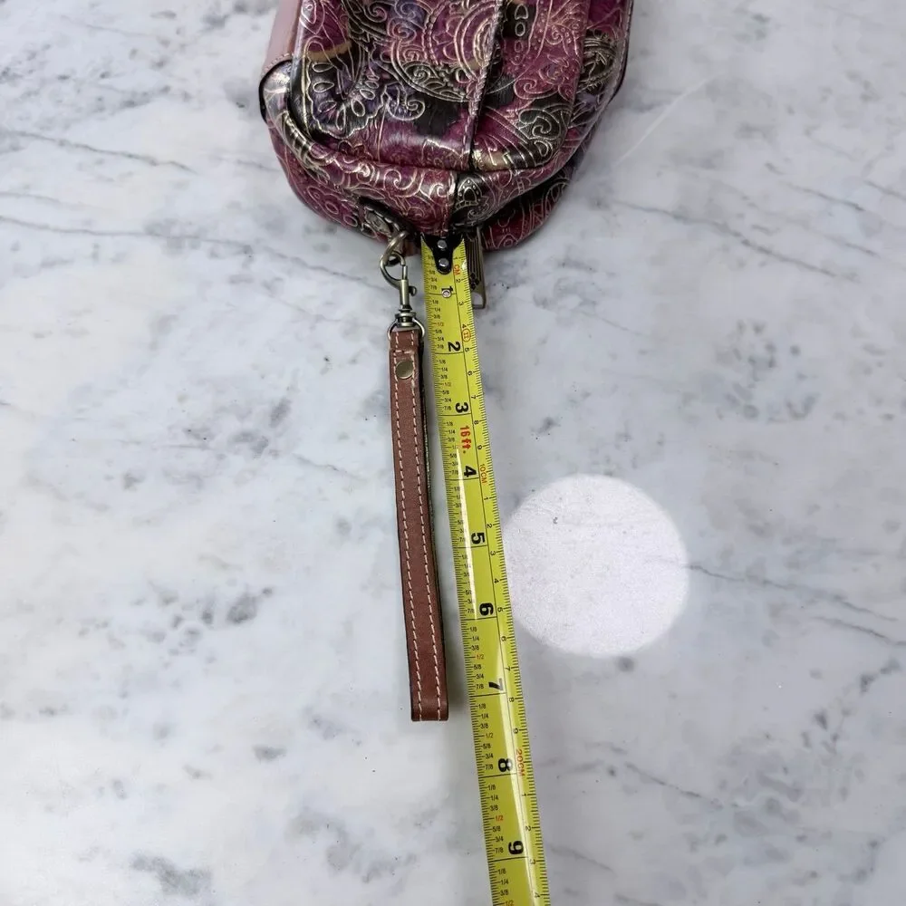 Patricia Nash metallic tooled paisley leather makeup bag or wristlet